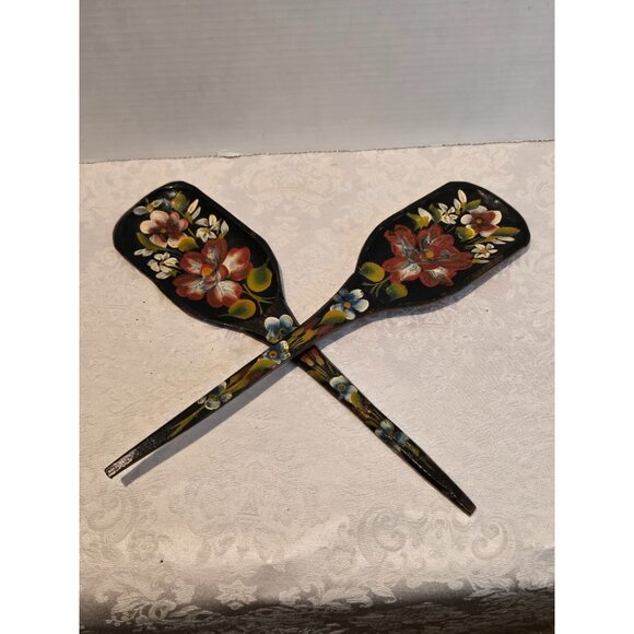 Handcarved &amp;  Handpainted Wooden Serving Spoons. Norwegian folk art.  Festiv - Picture 1 of 6
